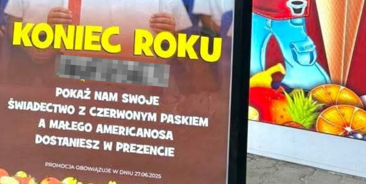 Zdjęcie plakatu opublikowane przez jedną z użytkowniczek w komentarzu pod postem na Spotted-Gostyn24. Nazwa lokalu została zanonimizowana.