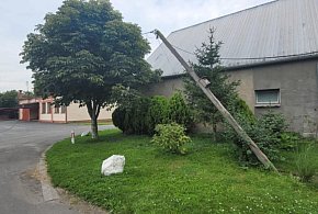 Uszkodził aż cztery... Niecodzienny finał przejazdu kombajnem przez wieś.-81849