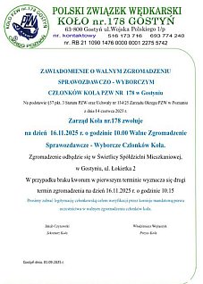Walne zebranie Koła PZW nr 178 w Gostyniu
