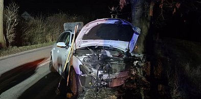 Uderzył w jedno, potem drugie drzewo. W środku troje ludzi. Auto skasowane-85662